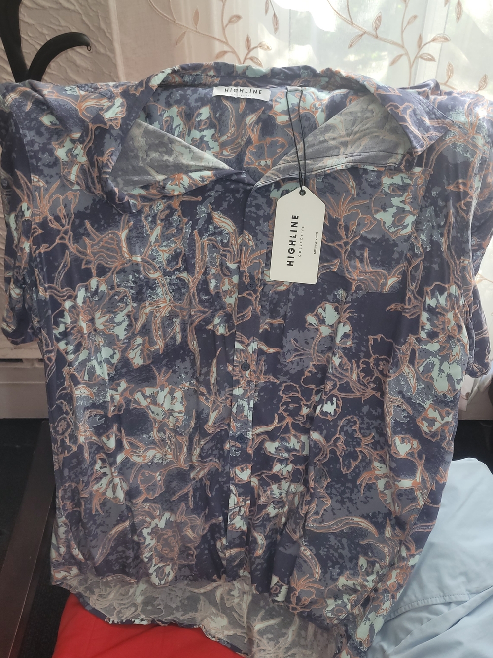Highline Men's Navy Floral Button-Down Shirt